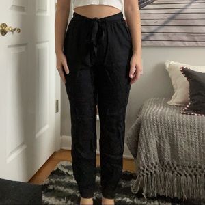 high paperbag waisted black flowy pants